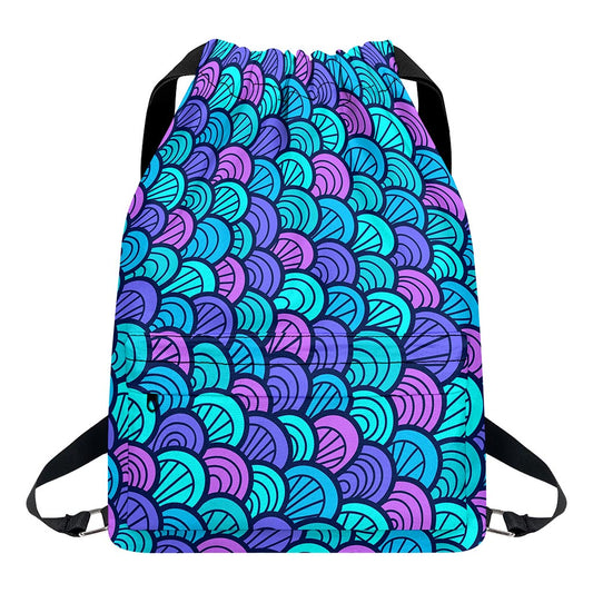 Teal Pink Mermaid Scales Pattern Print Drawstring Backpack