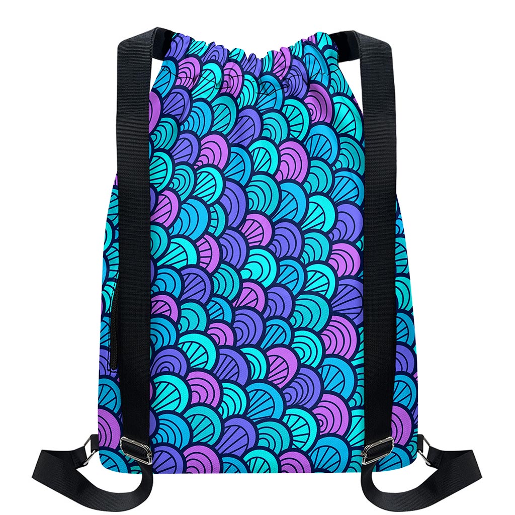 Teal Pink Mermaid Scales Pattern Print Drawstring Backpack