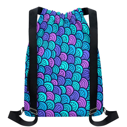 Teal Pink Mermaid Scales Pattern Print Drawstring Backpack