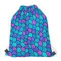Teal Pink Mermaid Scales Pattern Print Drawstring Bag
