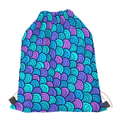 Teal Pink Mermaid Scales Pattern Print Drawstring Bag