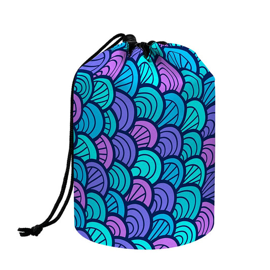 Teal Pink Mermaid Scales Pattern Print Drawstring Makeup Bag