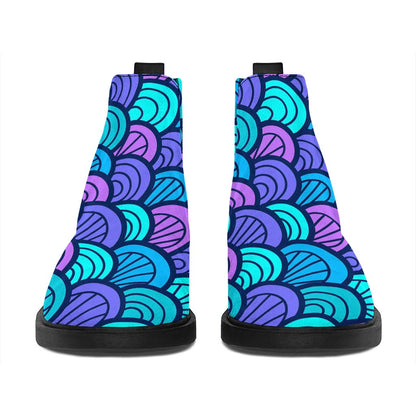 Teal Pink Mermaid Scales Pattern Print Flat Ankle Boots