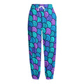 Teal Pink Mermaid Scales Pattern Print Fleece Lined Knit Pants