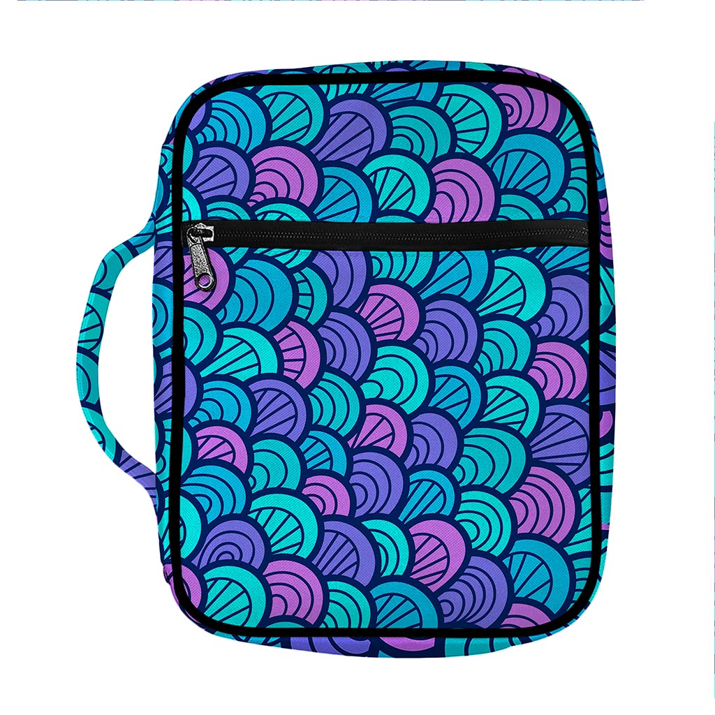 Teal Pink Mermaid Scales Pattern Print Front Pocket Bible Bag