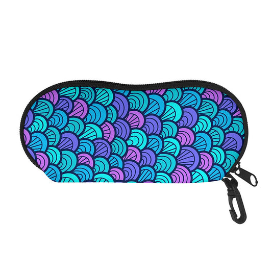Teal Pink Mermaid Scales Pattern Print Glasses Case