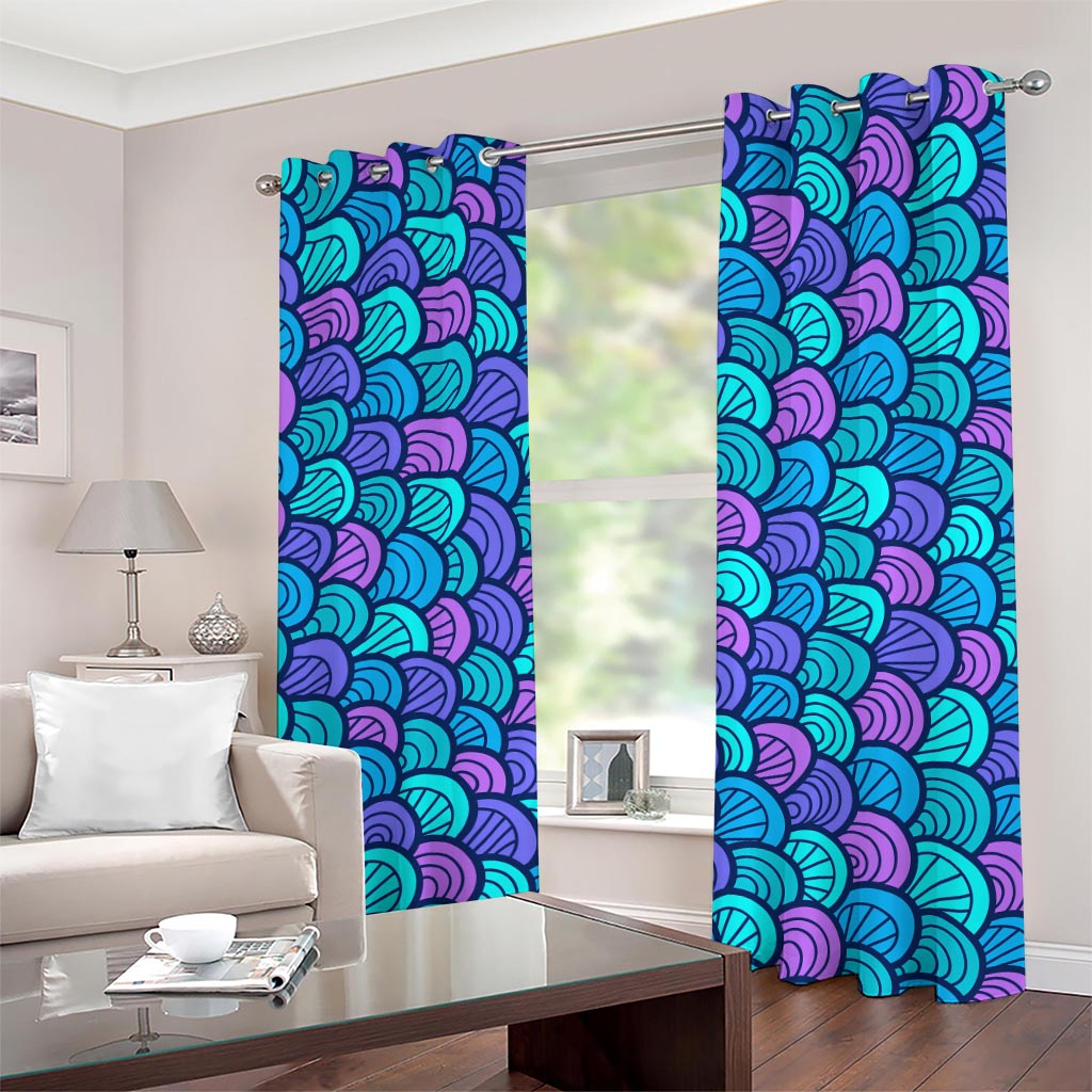 Teal Pink Mermaid Scales Pattern Print Grommet Curtains