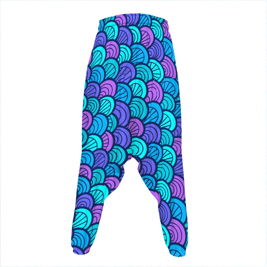 Teal Pink Mermaid Scales Pattern Print Hammer Pants