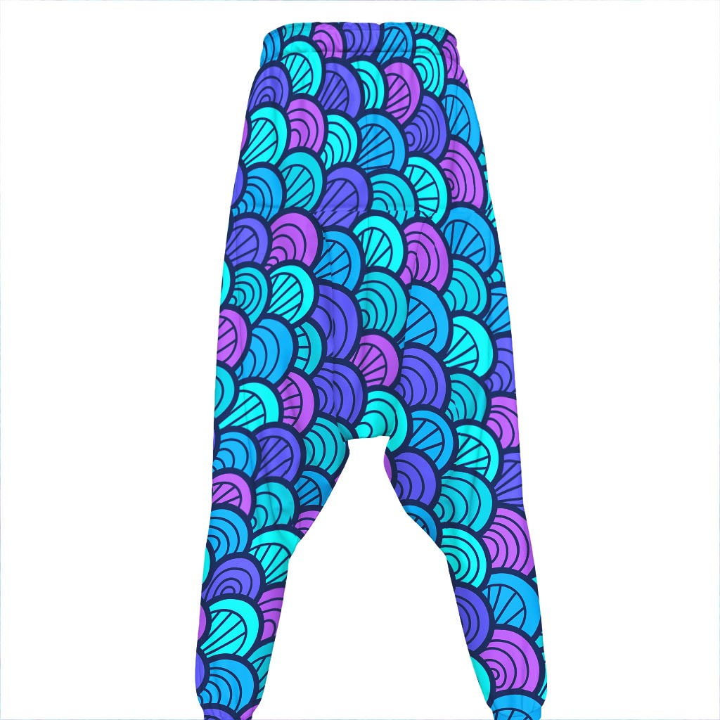 Teal Pink Mermaid Scales Pattern Print Hammer Pants