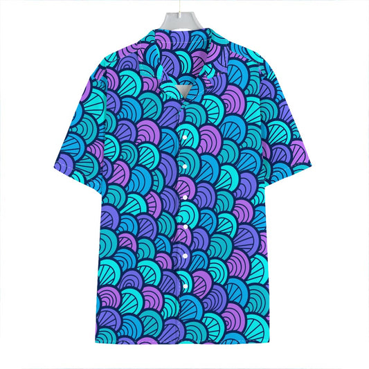 Teal Pink Mermaid Scales Pattern Print Hawaiian Shirt