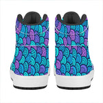 Teal Pink Mermaid Scales Pattern Print High Top Leather Sneakers