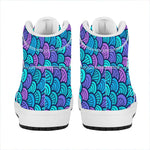 Teal Pink Mermaid Scales Pattern Print High Top Leather Sneakers