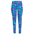 Teal Pink Mermaid Scales Pattern Print High-Waisted Pocket Leggings
