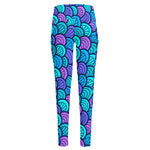 Teal Pink Mermaid Scales Pattern Print High-Waisted Pocket Leggings