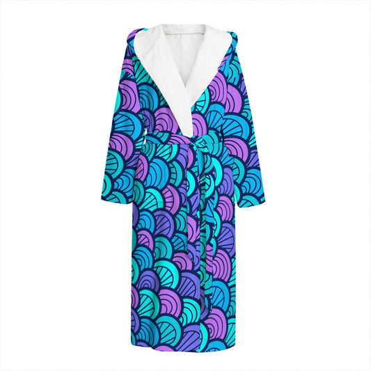 Teal Pink Mermaid Scales Pattern Print Hooded Bathrobe