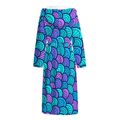 Teal Pink Mermaid Scales Pattern Print Hooded Bathrobe