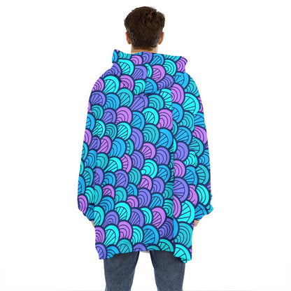 Teal Pink Mermaid Scales Pattern Print Hoodie Blanket
