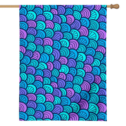 Teal Pink Mermaid Scales Pattern Print House Flag