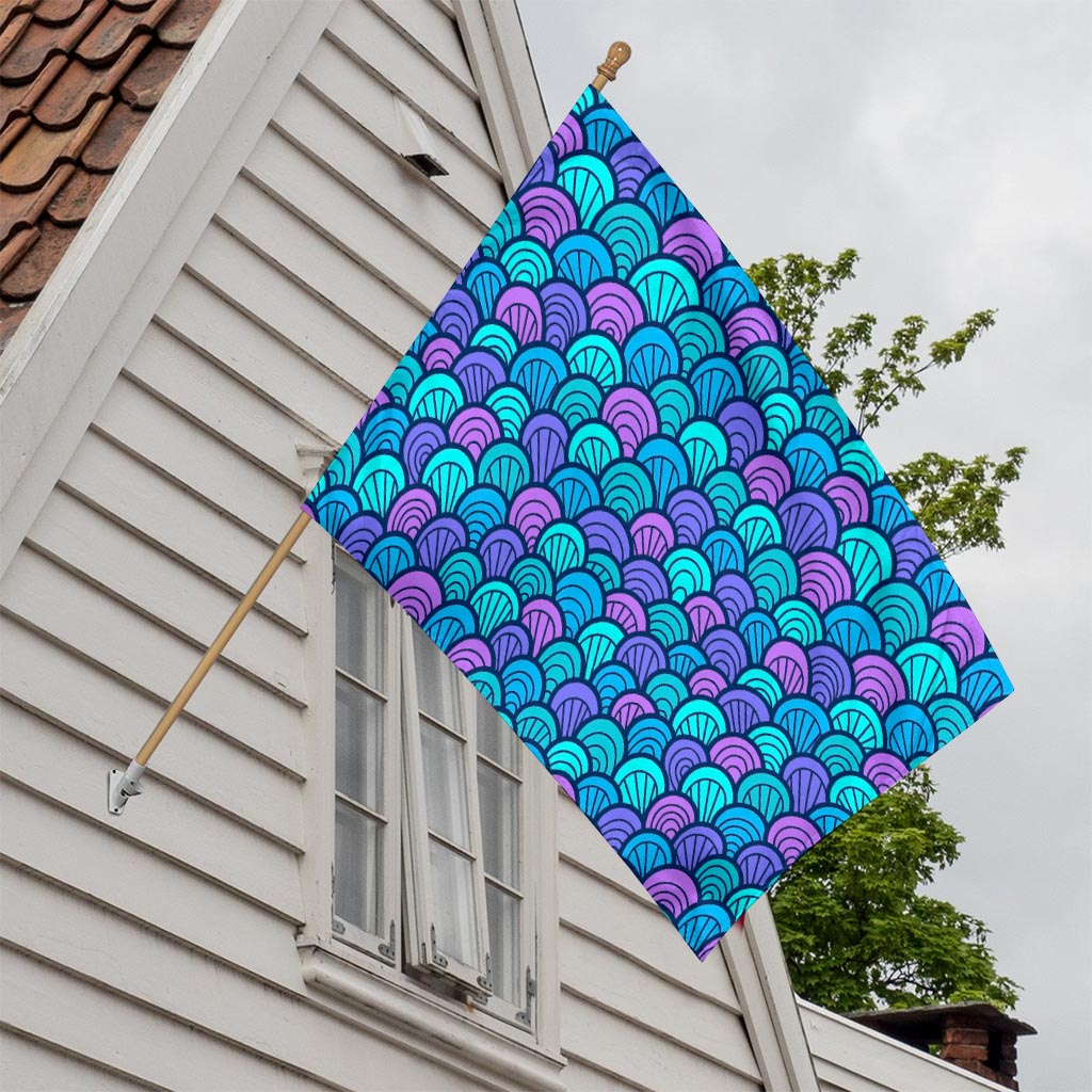 Teal Pink Mermaid Scales Pattern Print House Flag