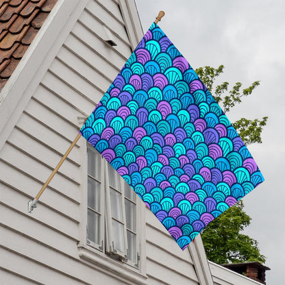 Teal Pink Mermaid Scales Pattern Print House Flag