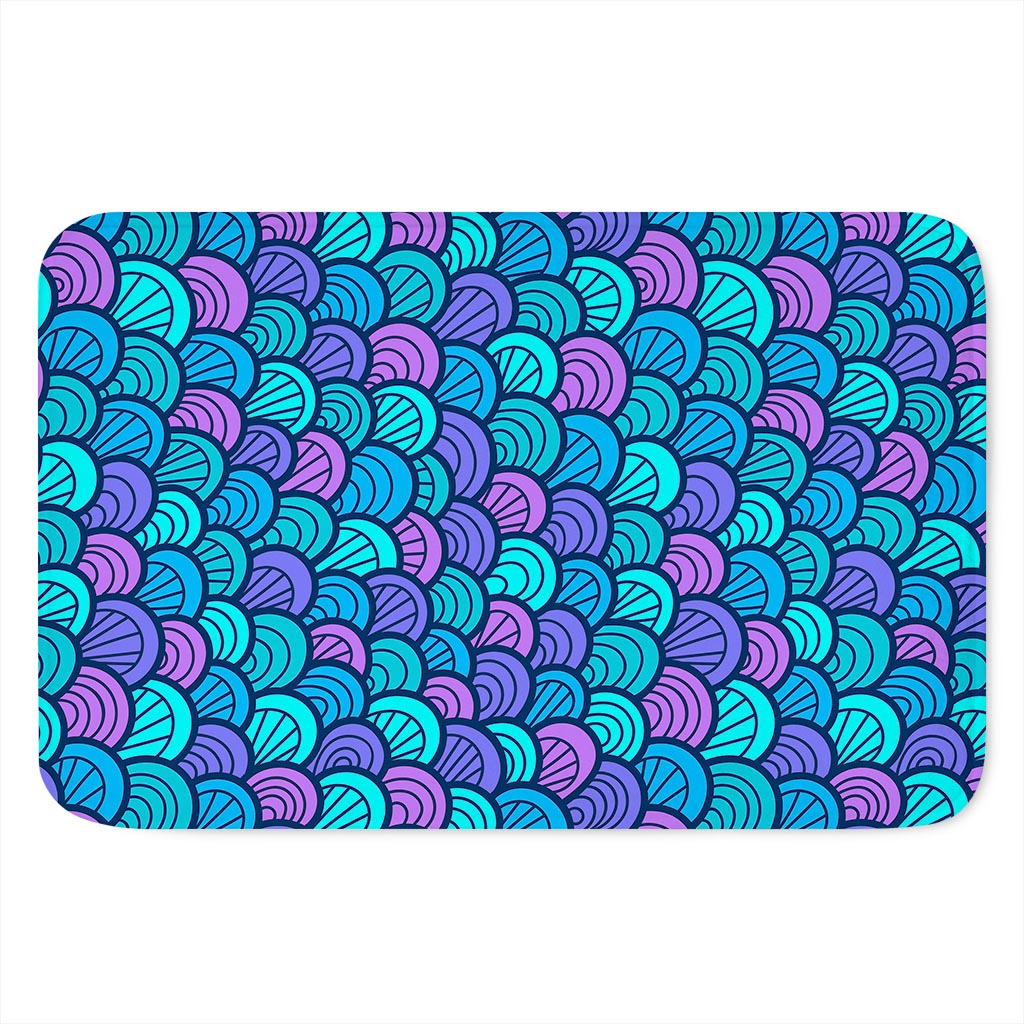Teal Pink Mermaid Scales Pattern Print Indoor Door Mat