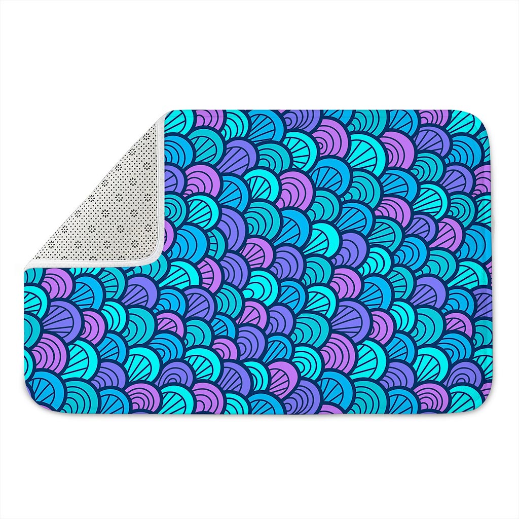 Teal Pink Mermaid Scales Pattern Print Indoor Door Mat