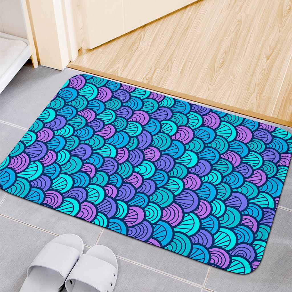 Teal Pink Mermaid Scales Pattern Print Indoor Door Mat