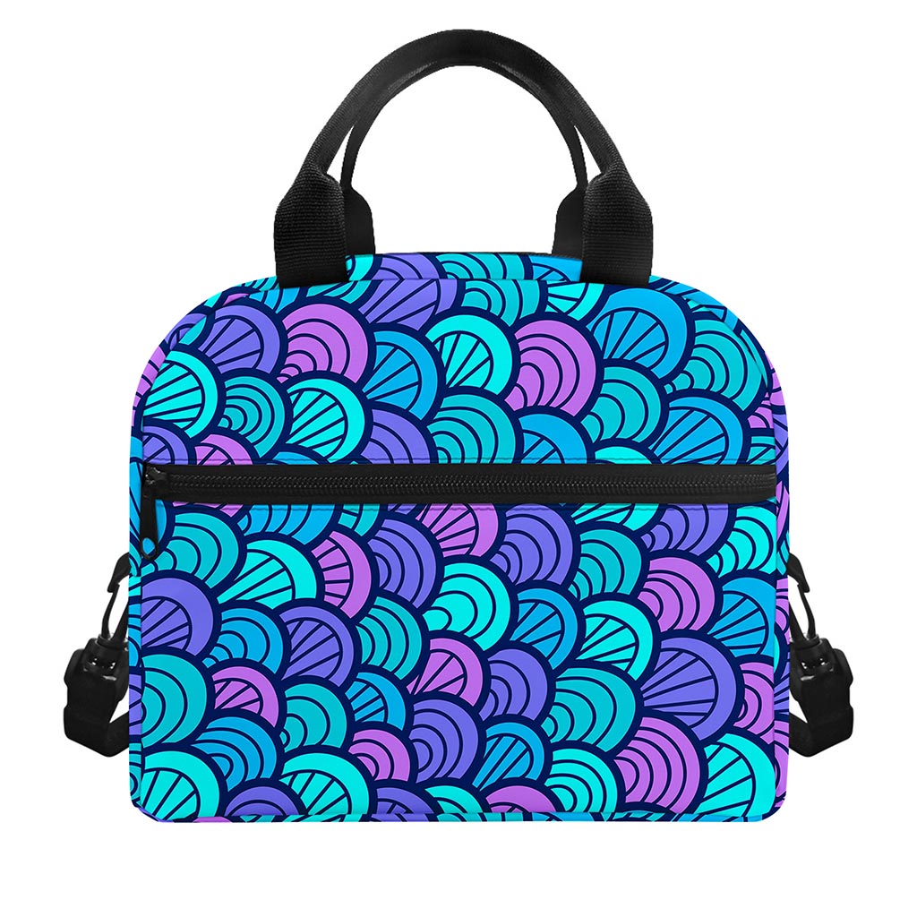 Teal Pink Mermaid Scales Pattern Print Insulated Lunch Bag