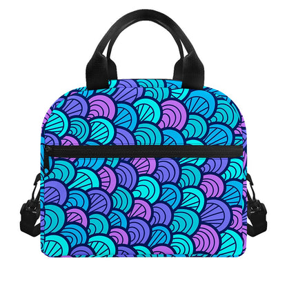 Teal Pink Mermaid Scales Pattern Print Insulated Lunch Bag