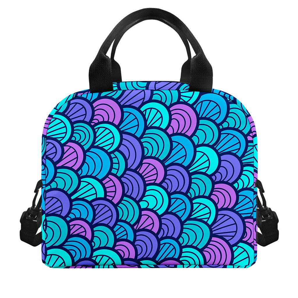 Teal Pink Mermaid Scales Pattern Print Insulated Lunch Bag