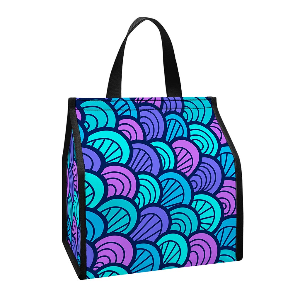 Teal Pink Mermaid Scales Pattern Print Insulated Lunch Tote
