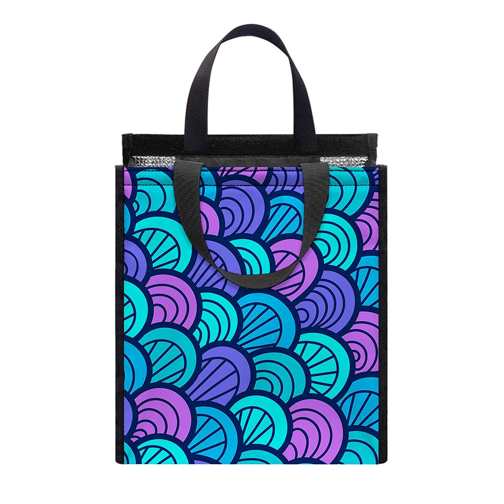 Teal Pink Mermaid Scales Pattern Print Insulated Lunch Tote