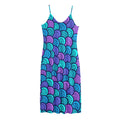 Teal Pink Mermaid Scales Pattern Print Jersey Midi Cami Dress
