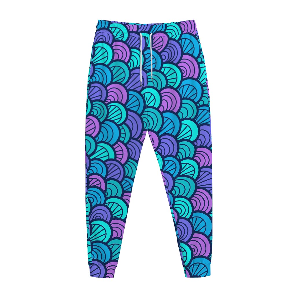 Teal Pink Mermaid Scales Pattern Print Jogger Pants