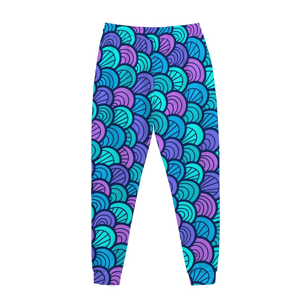 Teal Pink Mermaid Scales Pattern Print Jogger Pants