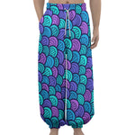 Teal Pink Mermaid Scales Pattern Print Lantern Pants