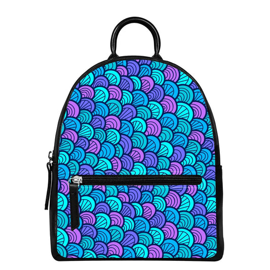 Teal Pink Mermaid Scales Pattern Print Leather Backpack