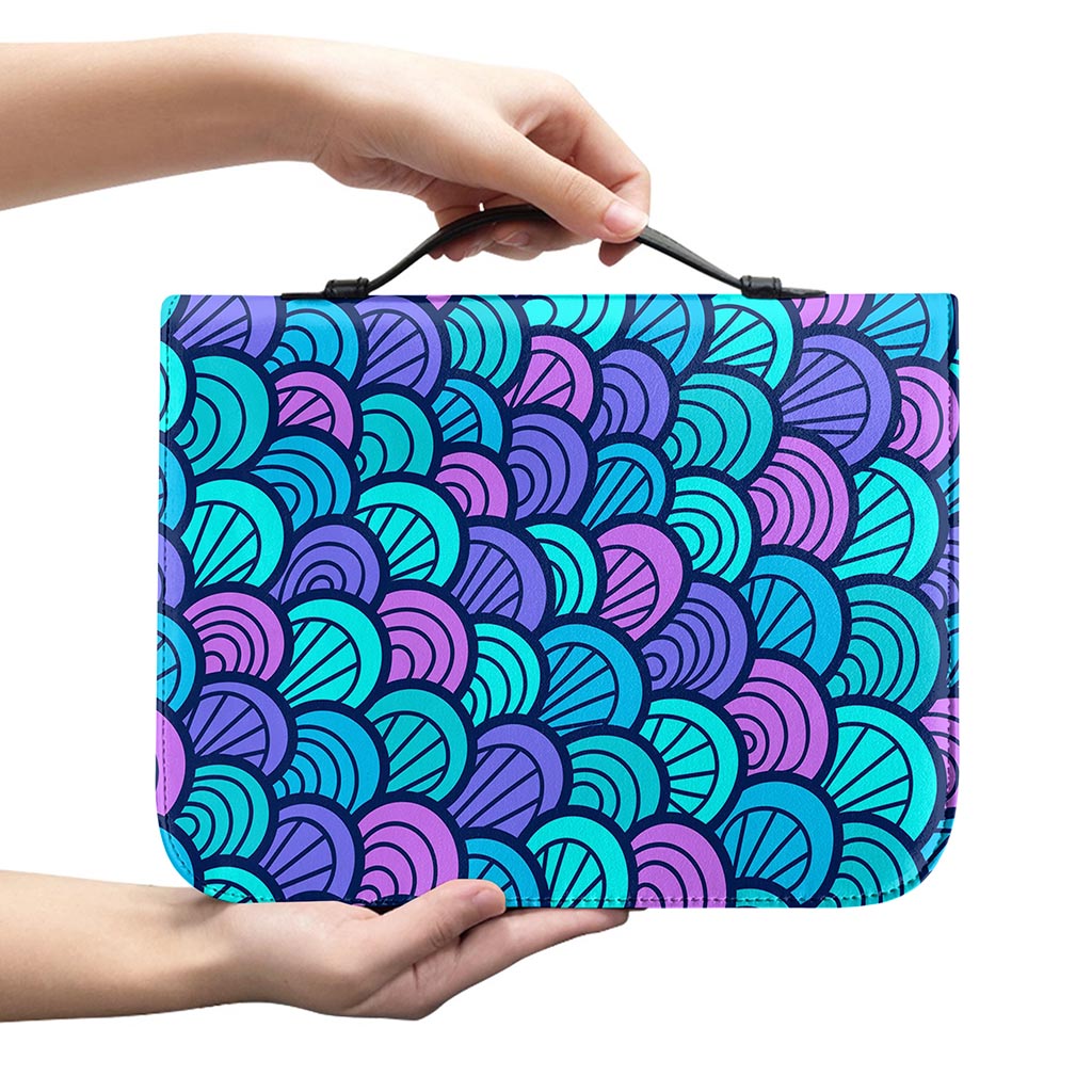 Teal Pink Mermaid Scales Pattern Print Leather Bible Cover