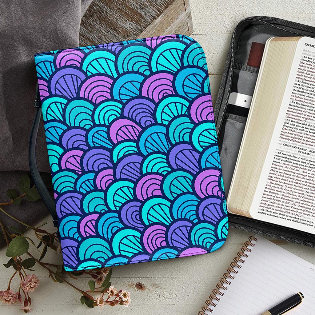 Teal Pink Mermaid Scales Pattern Print Leather Bible Cover