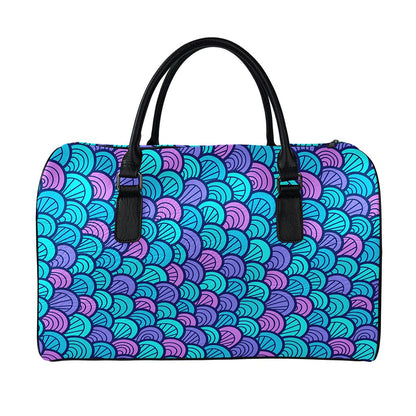 Teal Pink Mermaid Scales Pattern Print Leather Duffle Bag