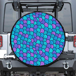 Teal Pink Mermaid Scales Pattern Print Leather Spare Tire Cover