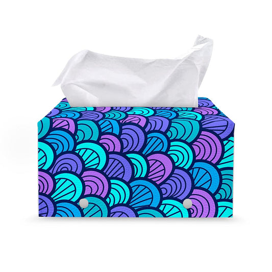Teal Pink Mermaid Scales Pattern Print Leather Tissue Box Cover