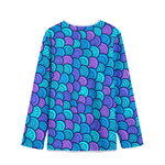 Teal Pink Mermaid Scales Pattern Print Long Sleeve Short Coat