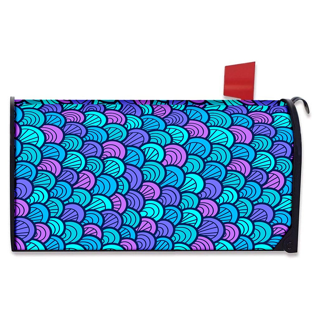 Teal Pink Mermaid Scales Pattern Print Mailbox Cover