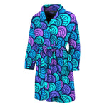 Teal Pink Mermaid Scales Pattern Print Men's Bathrobe