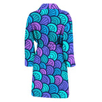 Teal Pink Mermaid Scales Pattern Print Men's Bathrobe