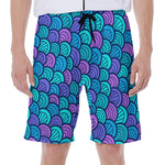 Teal Pink Mermaid Scales Pattern Print Men's Beach Shorts