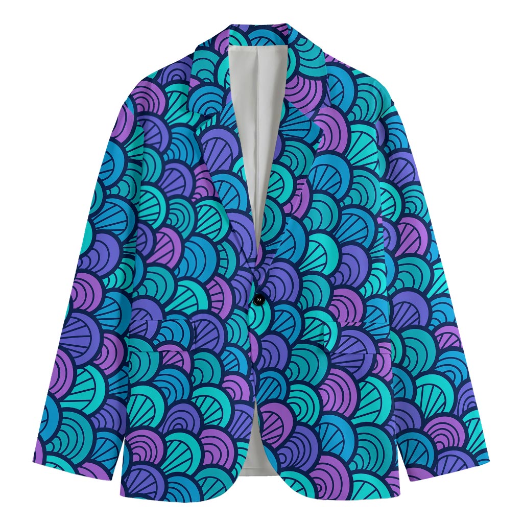 Teal Pink Mermaid Scales Pattern Print Men's Blazer
