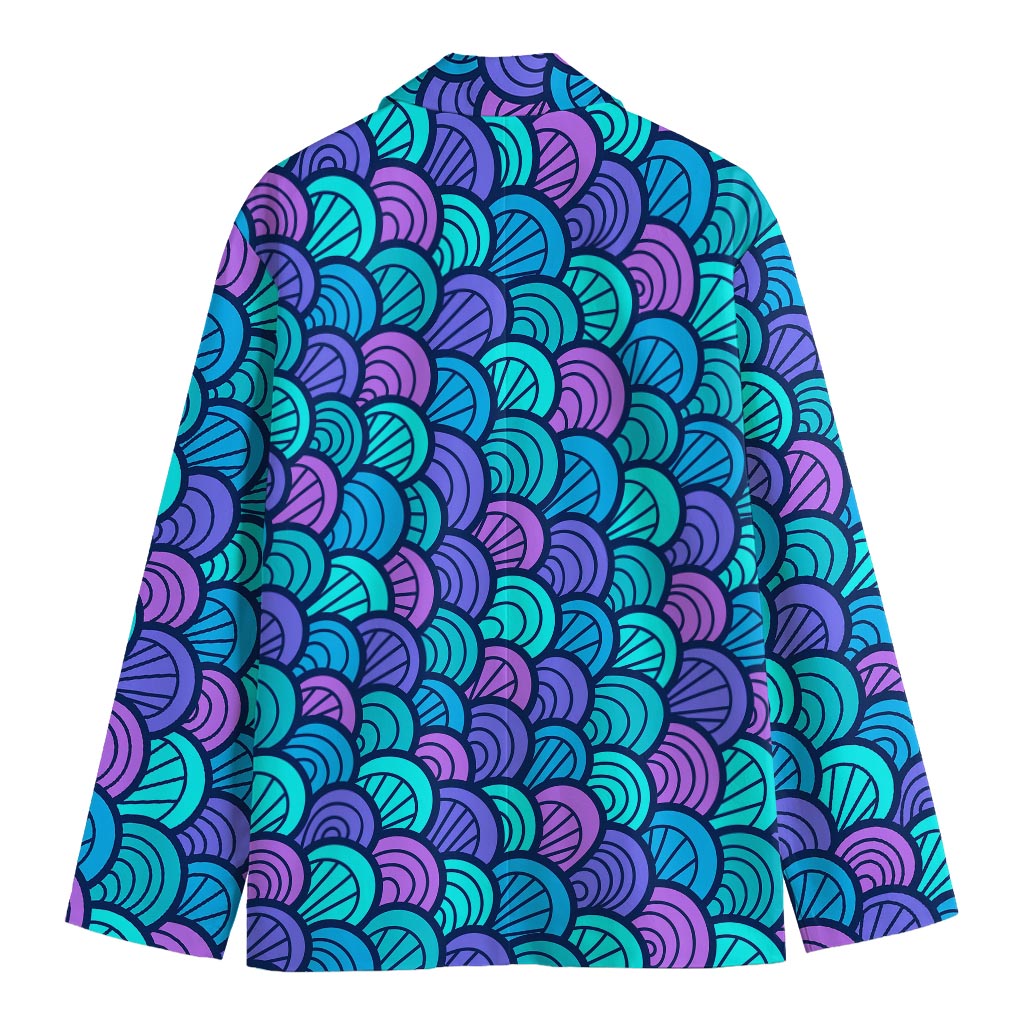 Teal Pink Mermaid Scales Pattern Print Men's Blazer