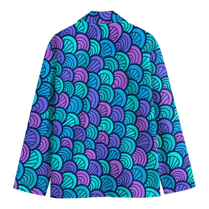 Teal Pink Mermaid Scales Pattern Print Men's Blazer